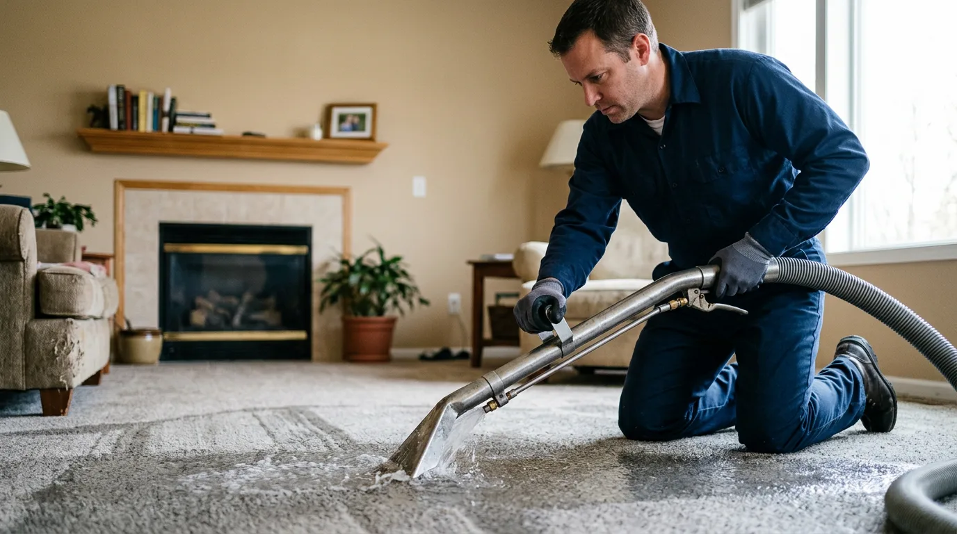 Water damage restoration technician working near Elwood, KS